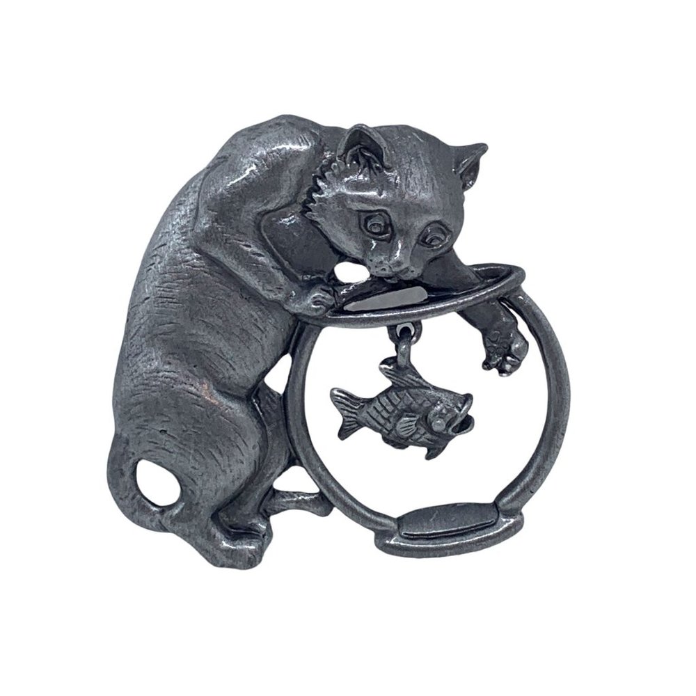 Cat with Fishbowl Brooch/Pendant